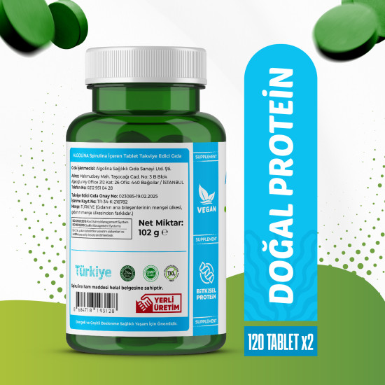 Algolina Spirulina Tablet 525 Mg - 120 Tablet (2 Adet) Algolina Spirulina Tablet 525 Mg - 120 Tablet (2 Adet)